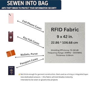 Tissu anti-RFID, blindage EMI pour doublure de portefeuille, doublure de sac à main, doublure de poche 23 x 42 pouces image 1