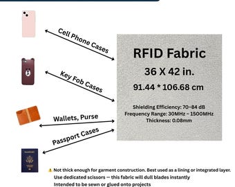 RFID Blocking Fabric, EMI Shielding  for Wallets Lining, Purse lining, Pocket Lining 36 by 42 in