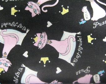 Cat-titude Pink Cat Flannel Fabric, Cat Fabric, Quilter Fabric, Craft Fabric.