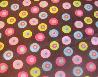 Signature Class Retro Circle Pink and Yellow with Brown Background Fabric, Quilt Fabric , Cotton Fabric