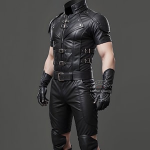 Genuine Black Leather Cosplay Shorts & Armor Shirt for Men | Handmade Leather Warrior Outfit | Gothic LARP Leather Set