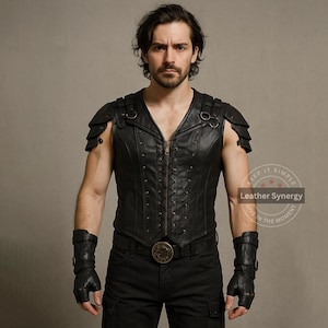 Steampunk Warrior Leather Vest | Custom Handmade Genuine Leather Armor Vest for Men | Gothic Festival Cosplay Outfit