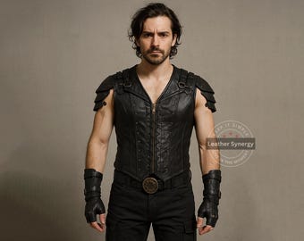 Steampunk Warrior Leather Vest | Custom Handmade Genuine Leather Armor Vest for Men | Gothic Festival Cosplay Outfit