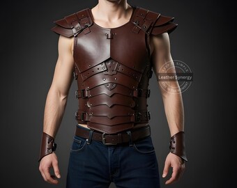 Custom Made Brown Leather Steampunk Harness Vest for Men | Gothic Leather Festival Vest | Cosplay Steampunk Armor Vest | Burning Man Costume
