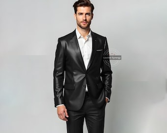 Giacca blazer in vera pelle nera da uomo / Blazer in vera pelle / Blazer classico in pelle nera / Cappotto in pelle nera