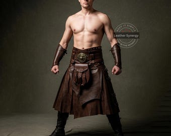 Handmade Men’s Genuine Leather Kilt | Custom Medieval Warrior Outfit | Personalized Viking Cosplay Skirt |Tailored Renaissance Festival Wear