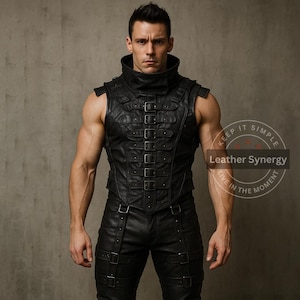 Genuine Cowhide Leather Vest & Pants – Gothic Festival Wear | Cosplay Costume | Steampunk Battlewear | Handmade to Order