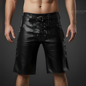 Custom Black Leather Medieval Shorts for Men | Gothic Leather Renaissance Shorts | Cosplay Fantasy Costume Short Pants | Custom Fit