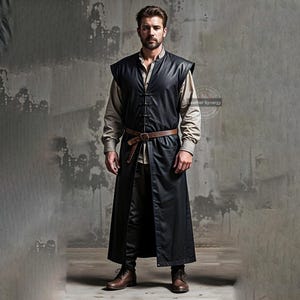 Custom Made Black Leather Sleeveless Long Coat for Men | Men&#39;s Leather Duster Vest | Gothic Leather Vest | Custom Fit Leather Overcoat