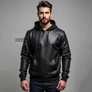 Handmade Black Leather Hoodie | Real Leather Hooded Jacket | Custom Leather Hoodie | Black Leather Hoodie Men&#39;s | Leather Jacket with Hood