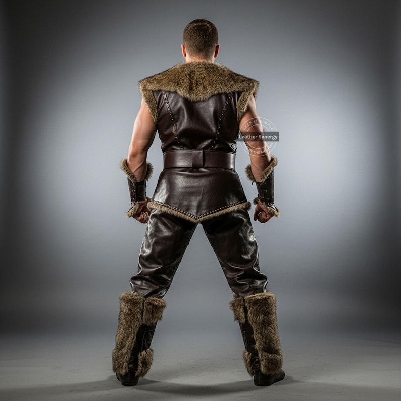 Handmade Men’s Brown Leather Armor Set With Fur Trim | Custom Viking ...