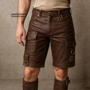Genuine Brown Leather Steampunk Shorts | Custom Leather Shorts | Personalized Leather Apparel For Men