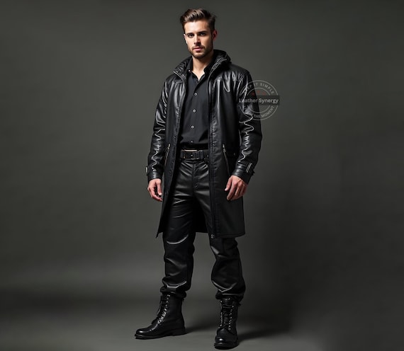 Handmade Black Leather Trench Coat | Real Leather Coat | Gothic