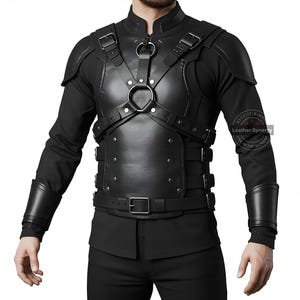 Custom Made Black Leather Armor Vest for Men | Medieval Cosplay Warrior Vest | Gothic Leather Battle Harness Vest