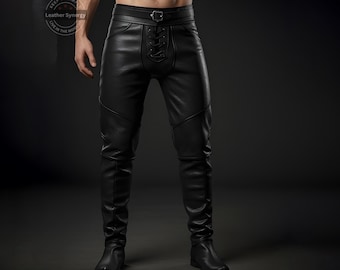 Genuine Black Leather Steampunk Pants | Custom Leather Trouser | Personalized Leather Apparel for Men