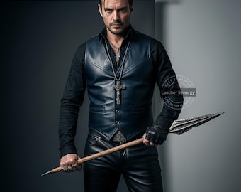 Handmade Men’s Genuine Leather Trench Coat Set | Custom Long Coat Vest & Pants | Gothic Renaissance Cosplay Outfit