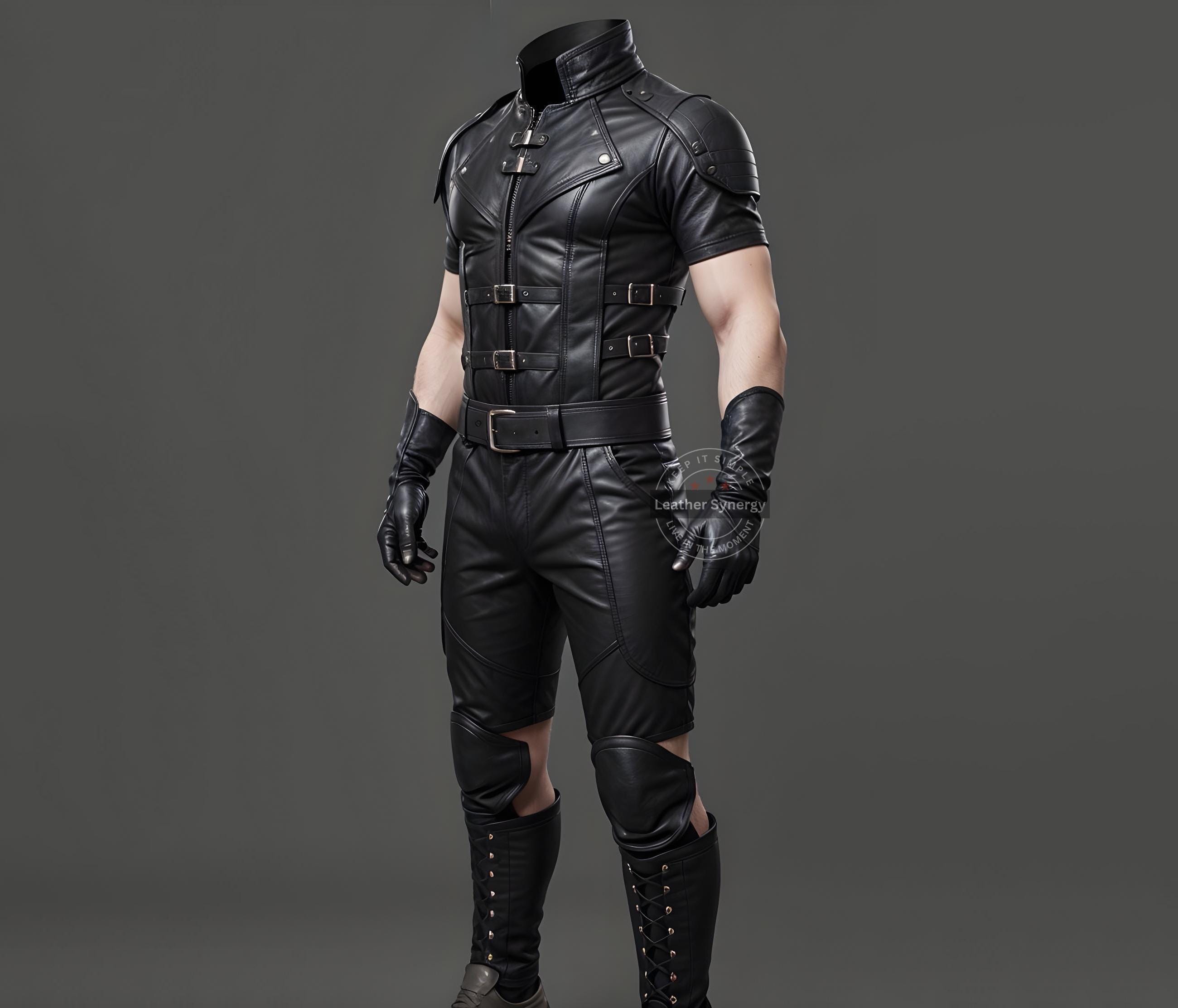 Fashion Black Faux Leather Sleeveless Mens RolePlay Set