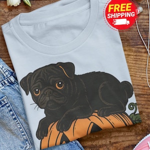 Vintage Black Pug Halloween Shirt, Scary Pumpkin Dog T-Shirt, Spooky Pug Lover Sweatshirt