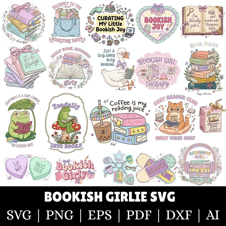 Bookish Girlie PNG , Book Lover Quotes, Funny Coquette Reading Clipart ...