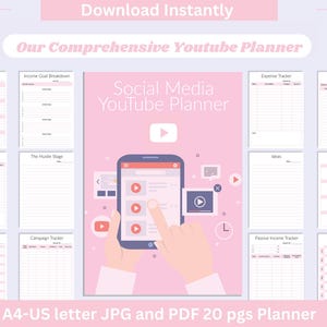 Social Media Youtube planner, Organizer template for social media, Youtube template,Social Media Content Planner, Digital Content Planner