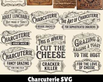Lustiges Charcuterie Board SVG Bundle, Käse Wein Zitate, Laser Cut Dateien