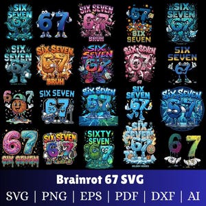 Italienskt Brainrot 67 PNG-paket, Six Seven Meme Kids Gaming Clipart, Tralalero Tralala Sublimering, 6 7-födelsedagsdesign, digital nedladdning