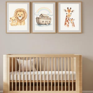 Noah&#39;s Ark Nursery Decor, Set of 3 Prints, Neutral Christian Wall Art, Safari Animals Printable, Baptism Gift, Digital Download
