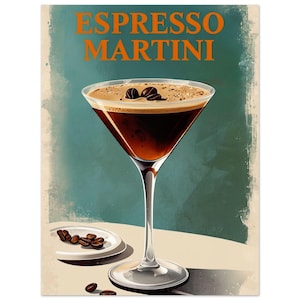 Póster de Espresso Martini: elegante arte de cóctel, perfecto para la decoración del bar del hogar.