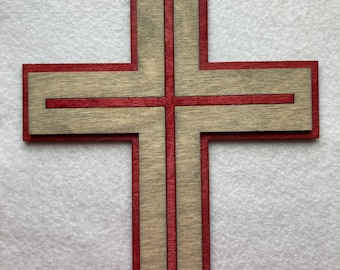 Medium Wood  Inlaid Cross Weathered Oak and Barn Red