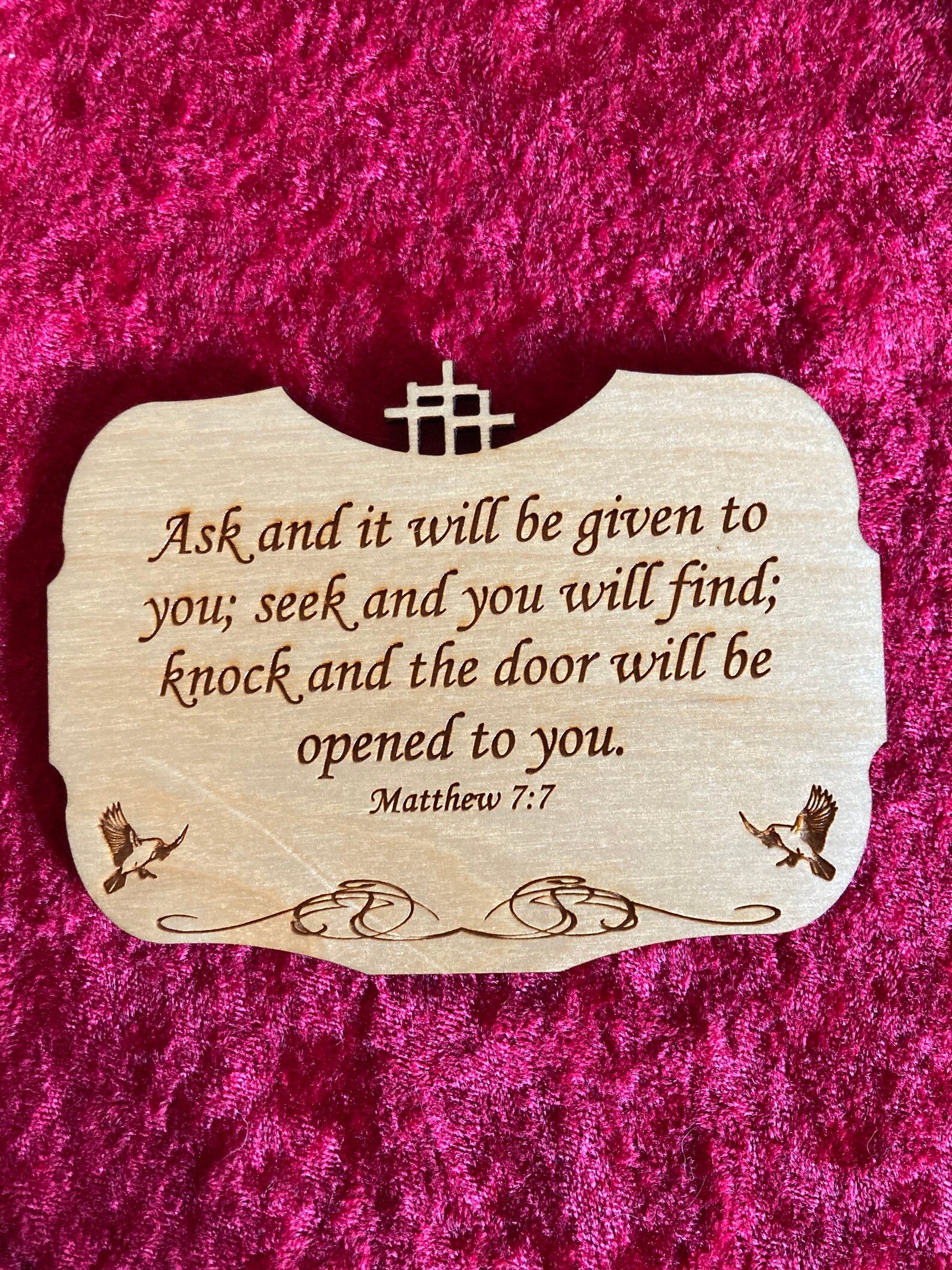 Matthew 7:7 Small Wood Plaque with Stand | Etsy
