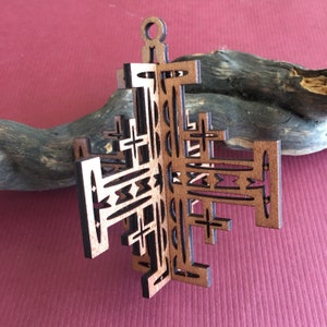 Jerusalem Cross 3D Wood Ornament