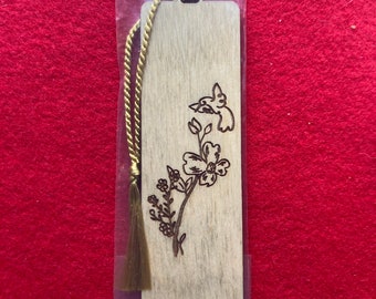 Hummingbird and Blossom Wood Bookmark