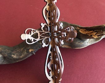 10 Heart Cross 3D Wood Ornament