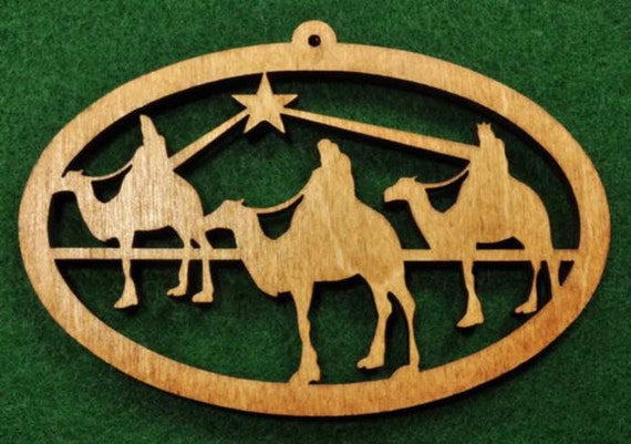 Sale Item Hand Crafted Rustic Three Kings Ornament; Nativity; Epiphany Ornament; Grey Thistle; Wise Men Scene; Wise Men Ornament