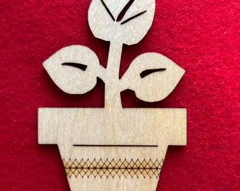Potted Plant Wood Ornament