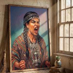Angry Woman Collection: Chile Poster | Feminist Wall Art | Mapuche Silver Portrait Premium | Female Rage Physical Art Print