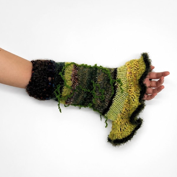 Forest Moss Knit Arm Warmers | Convertible Leg Warmers, Ruffled Woodland Sleeve Cuffs