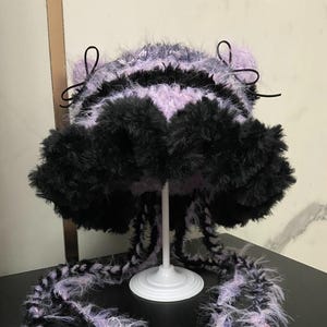 Handmade Black Purple Cat Ear Jellyfish Hat - Warm Winter Cozy