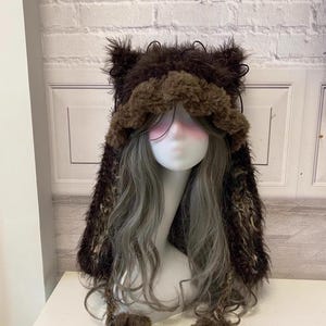 Vintage Kunstpelz Bunny Beanie mit Abnehmbaren Ohren: Cosplay Kostüm