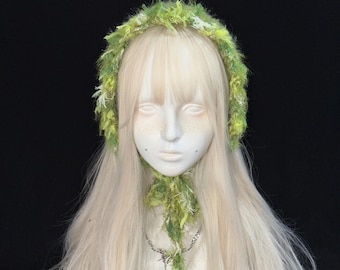 Handmade Crochet Headband: Y2K Olive Green Boho Hair Bandana