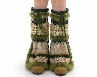 Forest Fairy Crochet Leg Warmers with Faux Fur Trim