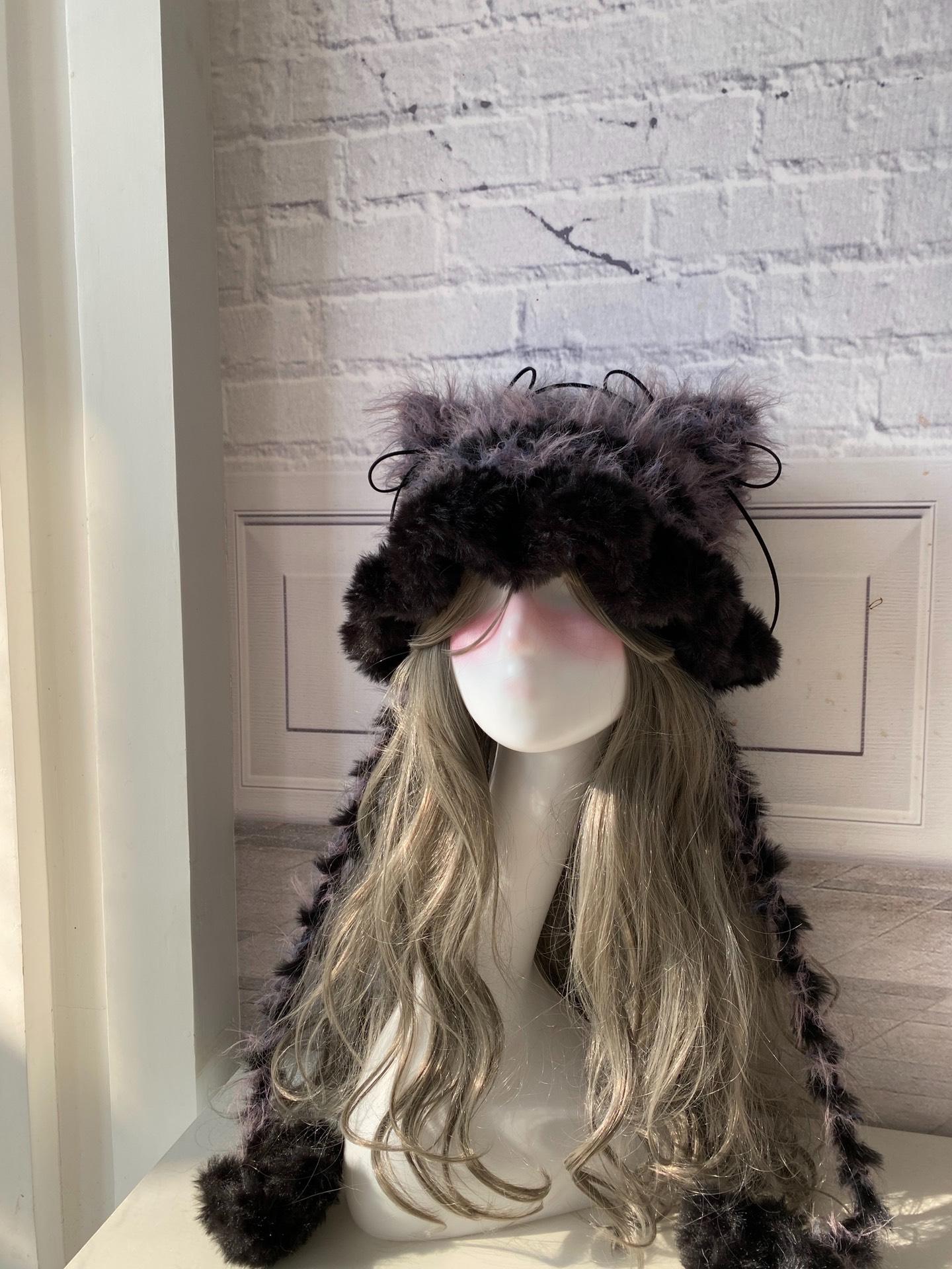 Furry Cat Ear Beanie: Plush Black Purple Kitty Hat - Etsy