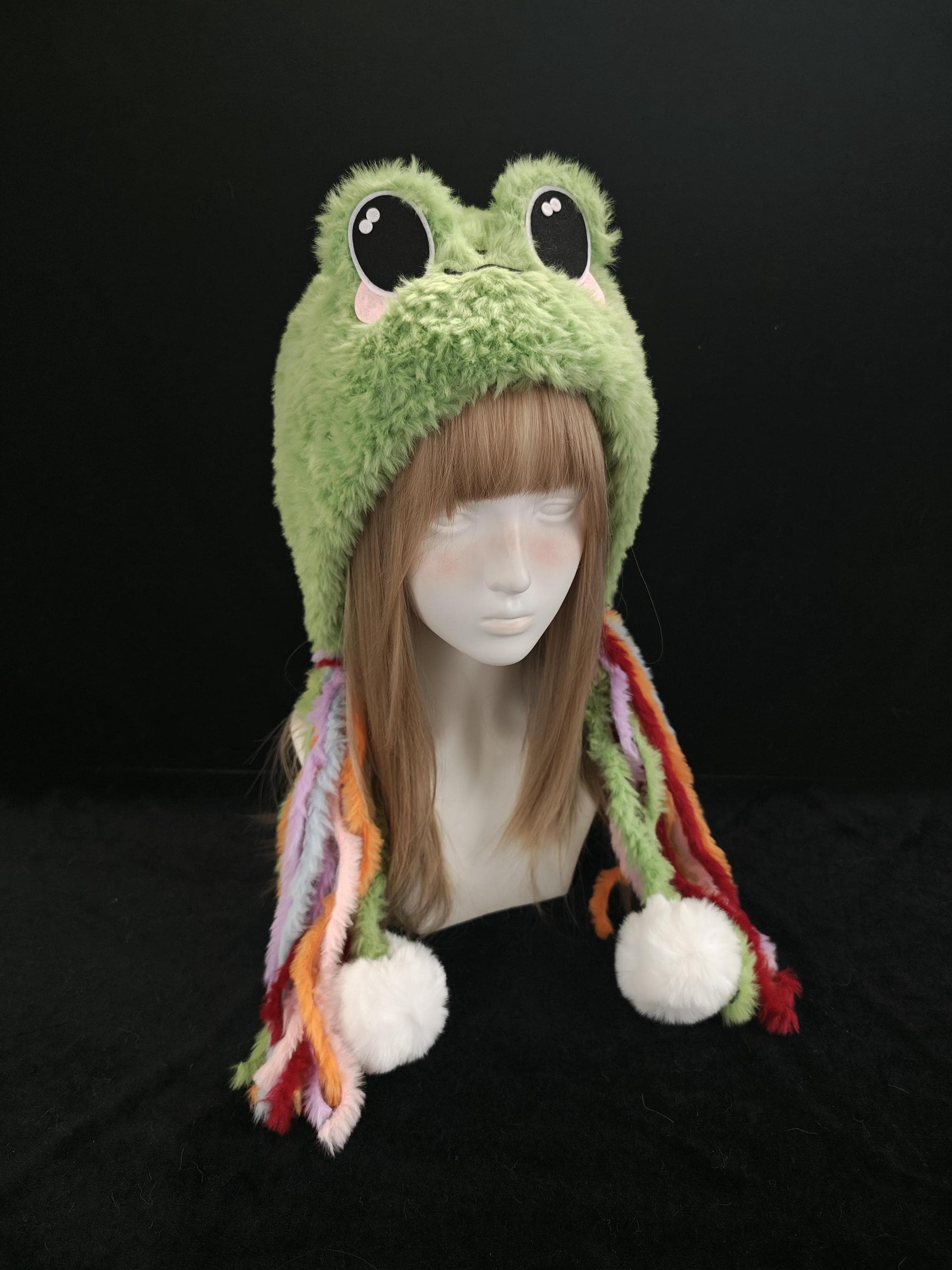 Fluffy Green Frog Hat With Rainbow Tassels - Etsy