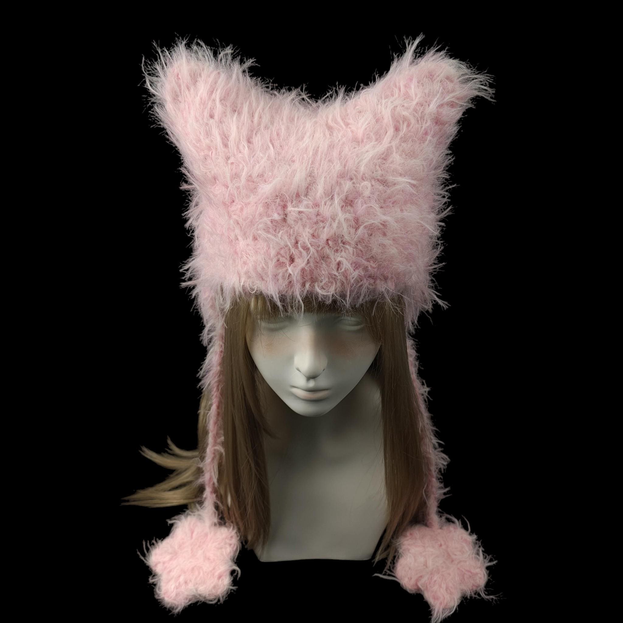 Fluffy Pink Cat Ear Beanie: Handmade Knitted Winter Hat - Etsy