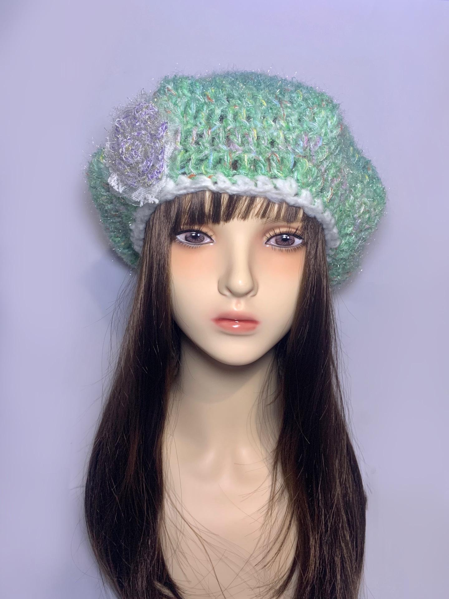 Mint Green Floral Beret - Soft Knit Hat Stylish & Snug - Etsy