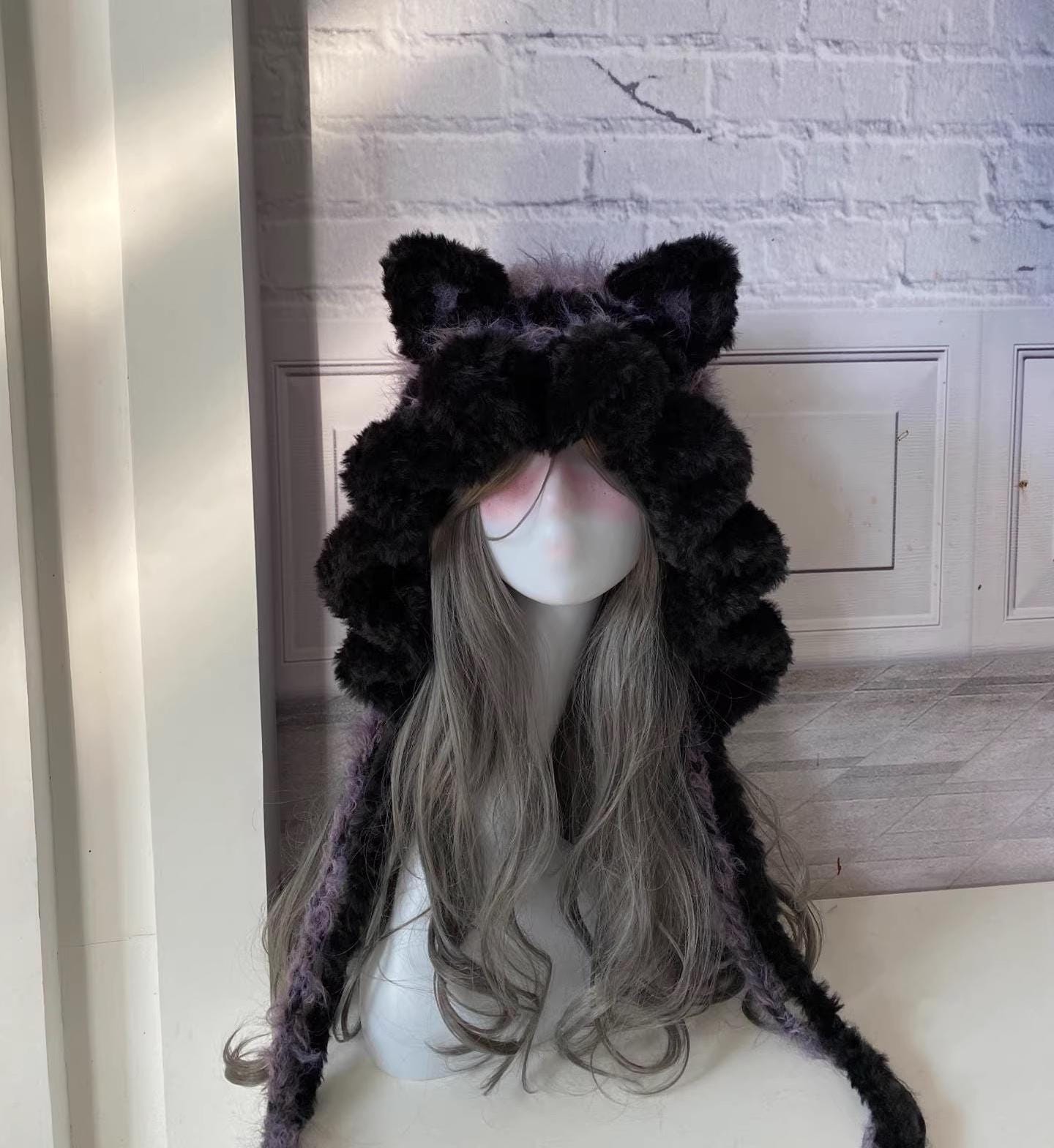 Purple Black Furry Cat Ear Hood - Handmade Fuzzy Hat - Etsy