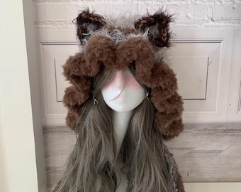 Handmade Crochet Cat Ear Hood: Fuzzy Winter Cosplay Beanie