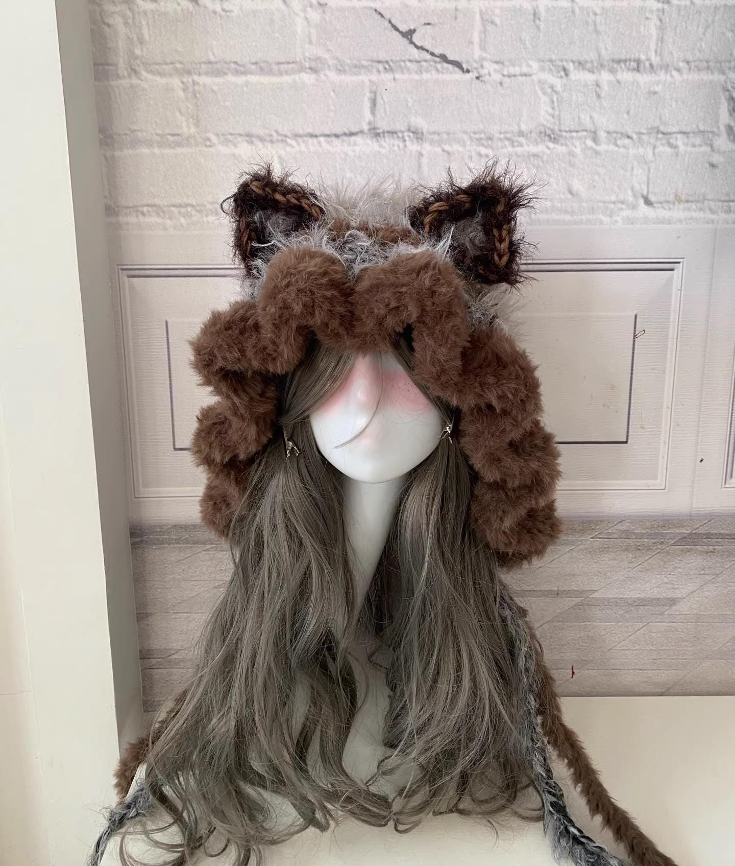 Handmade Multicolor Crochet Cat Ear Pixie Hat With Ruffled Brim For Adults AnotherStitchToMake | Made to order Strawberry Cat Ear  main image 3