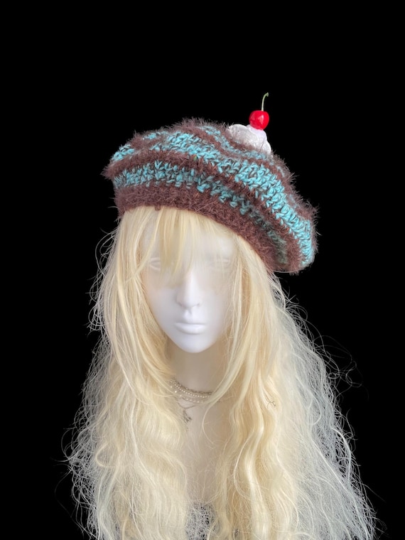 Handmade unique colorful slouchy beret style warm ruffle hat Premium Slouchy Beret/hand Crochet Bohemian Beret/luxury  main image 4