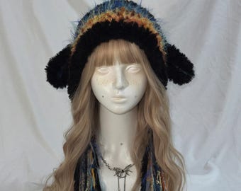 Black Sheep Ear Hood, Fantasy Animal Hood, Handmade Festival Hat